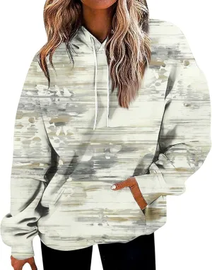 Womens Autumn Sweatshirts 2023 Casual Ethnic Style Print Hooded Tops Long Sleeve Loose Fit Vintage Sweatshirt
