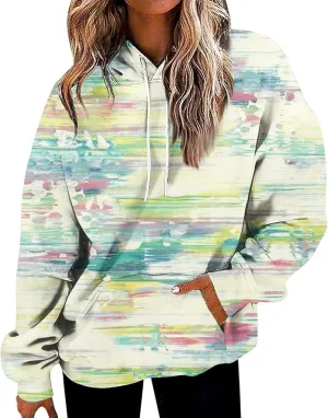 Womens Autumn Sweatshirts 2023 Casual Ethnic Style Print Hooded Tops Long Sleeve Loose Fit Vintage Sweatshirt