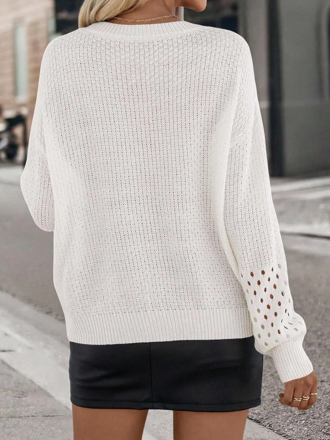Women's Cable Knit Drop Shoulder Sweater Loose Oversized Chunky Knitted Pullover Sweater Jumper Tops Classic-Fit (Color : White, Size : Medium)