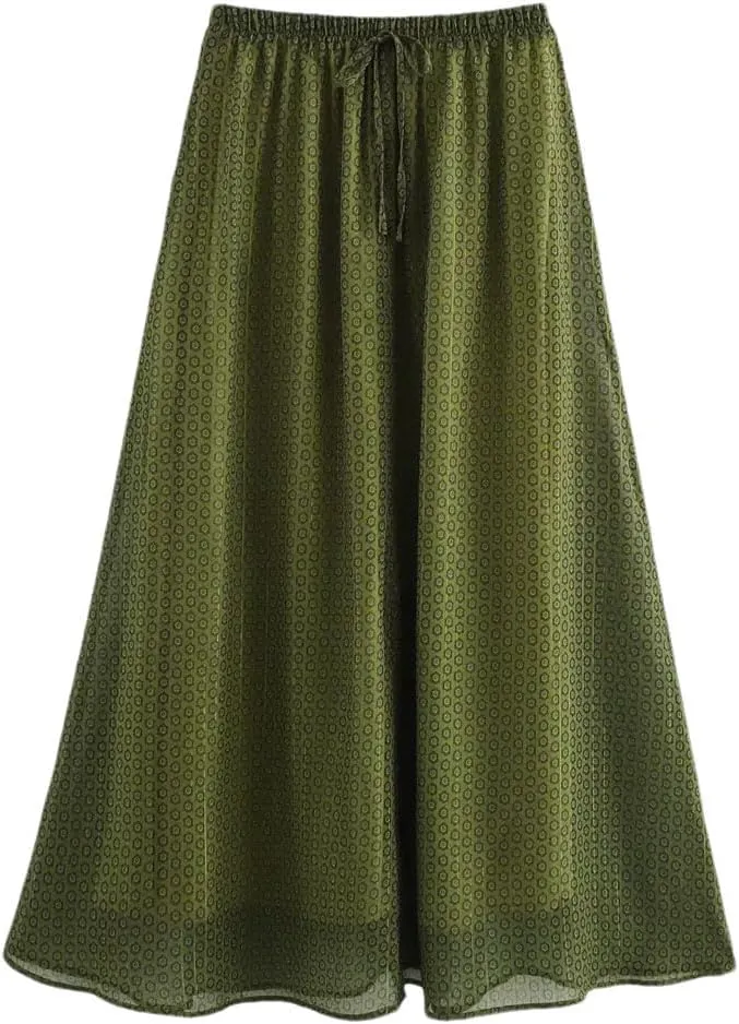 Women's Clothing Casual High Waist Metallic Color Line Print Long Skirt