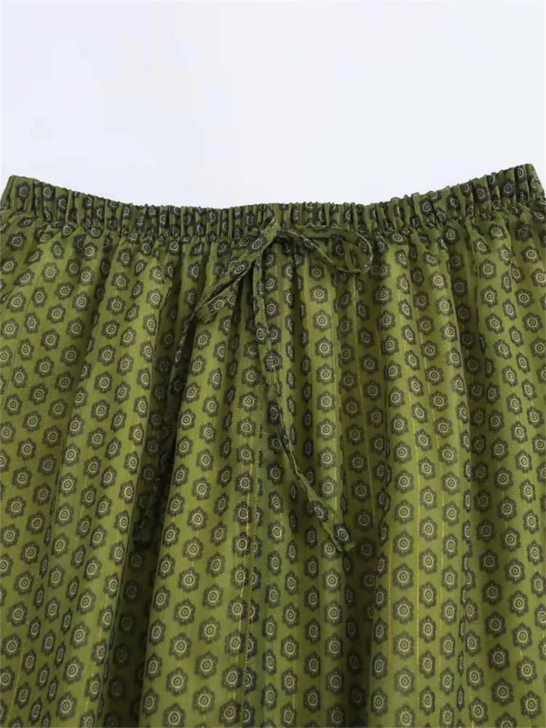 Women's Clothing Casual High Waist Metallic Color Line Print Long Skirt