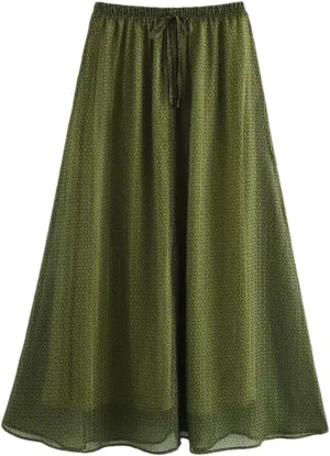 Women's Clothing Casual High Waist Metallic Color Line Print Long Skirt