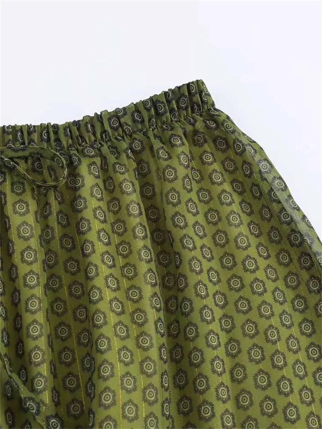 Women's Clothing Casual High Waist Metallic Color Line Print Long Skirt