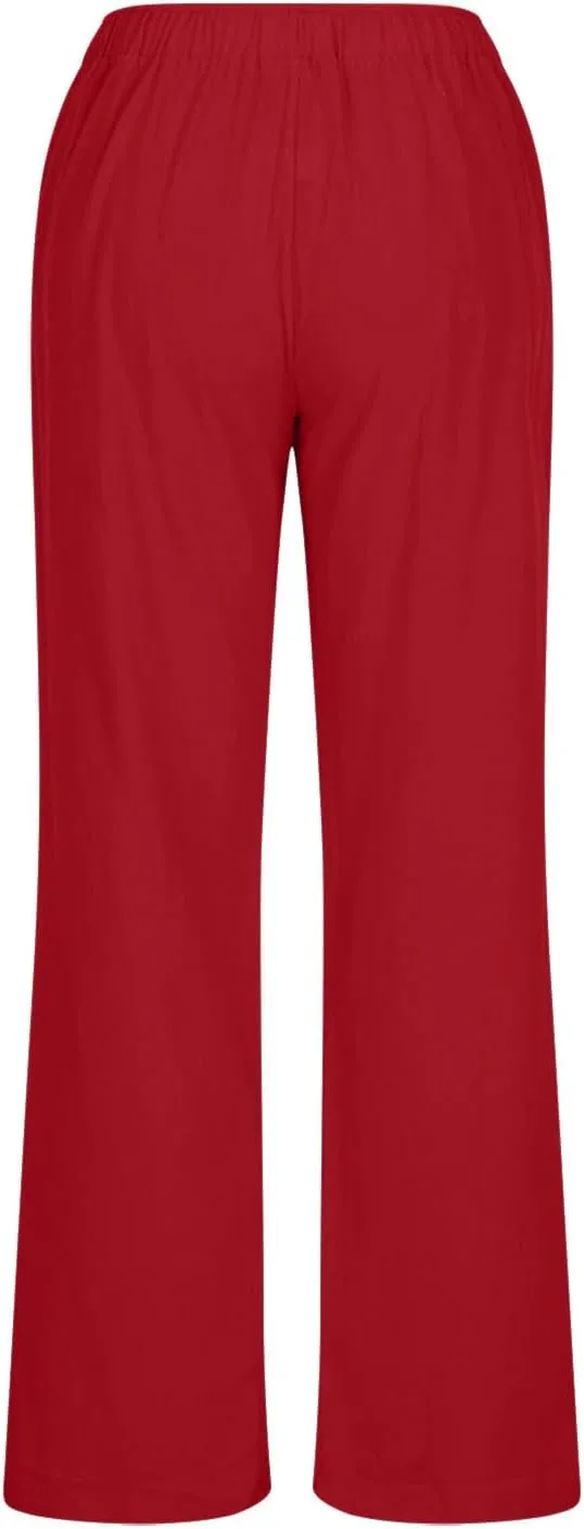 Womens Cotton Linen Pants Baggy Casual Straight Leg Pants 2025 Summer Fashion Beach Pants Basic Solid Flowy Pants