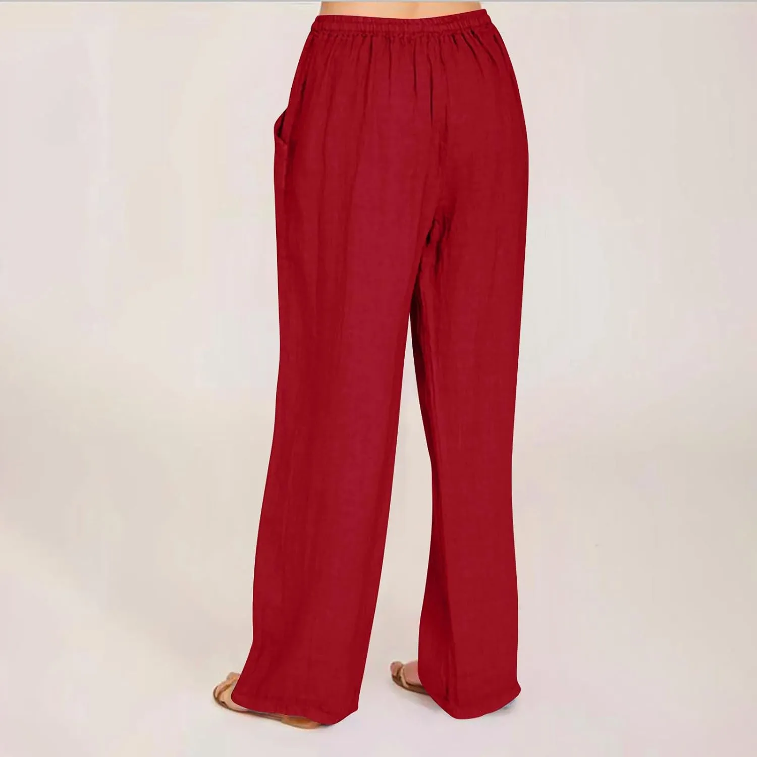 Womens Cotton Linen Pants Baggy Casual Straight Leg Pants 2025 Summer Fashion Beach Pants Basic Solid Flowy Pants