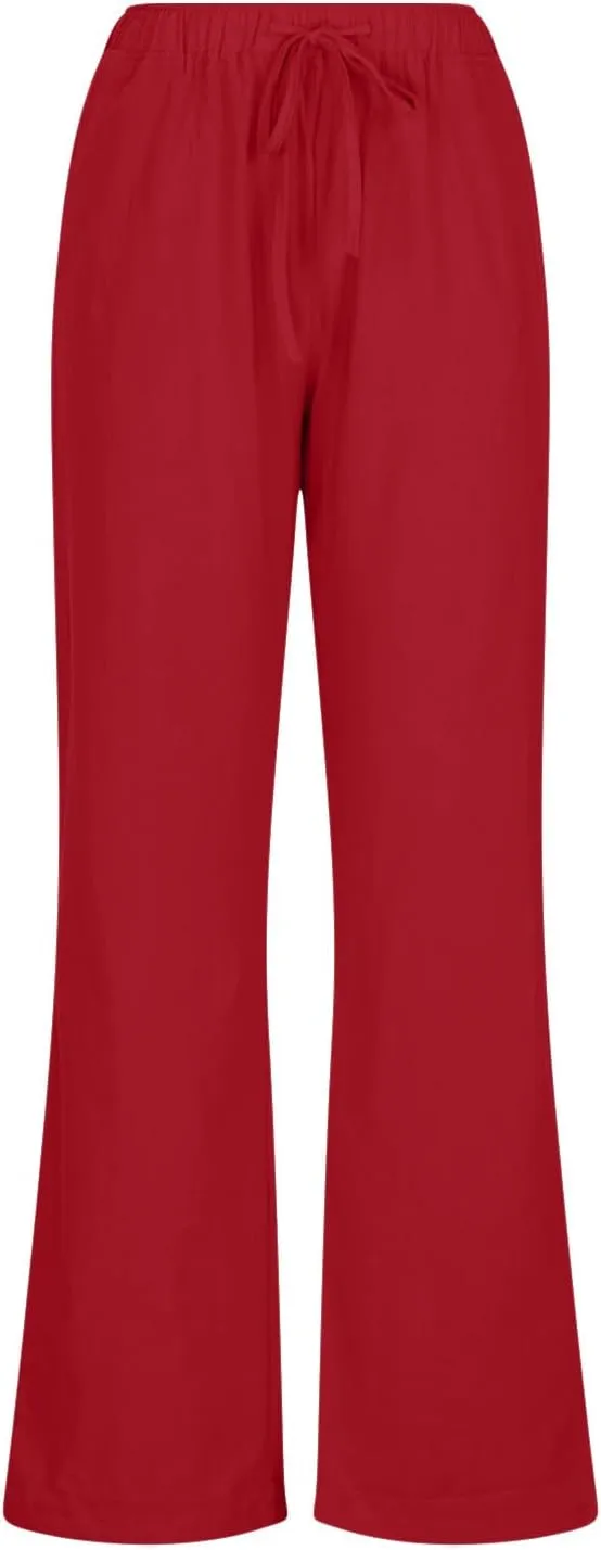 Womens Cotton Linen Pants Baggy Casual Straight Leg Pants 2025 Summer Fashion Beach Pants Basic Solid Flowy Pants
