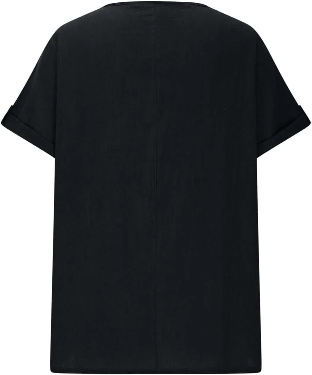 Women's Cotton Linen T Shirts Summer Crew Neck Rolled Short Sleeve Blouses Casual Loose Solid Basic Tunics Tee Tops