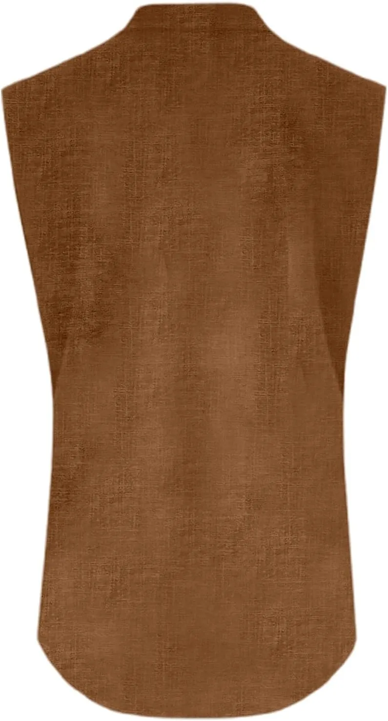 Women's Cotton Linen Tops Summer Breathable Sleeveless V-Neck Button Shirts with Pockets for Office/Vacation​