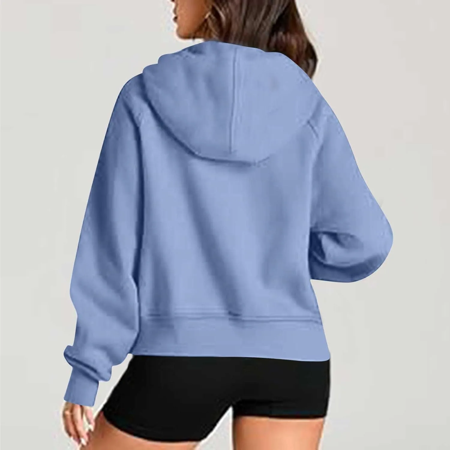 Womens Cropped Hoodies Half Zip Pullover Fall Fashion Quarter Zipper Fleece Sweatshirts 2024 Fall Outfits Thumb Hole