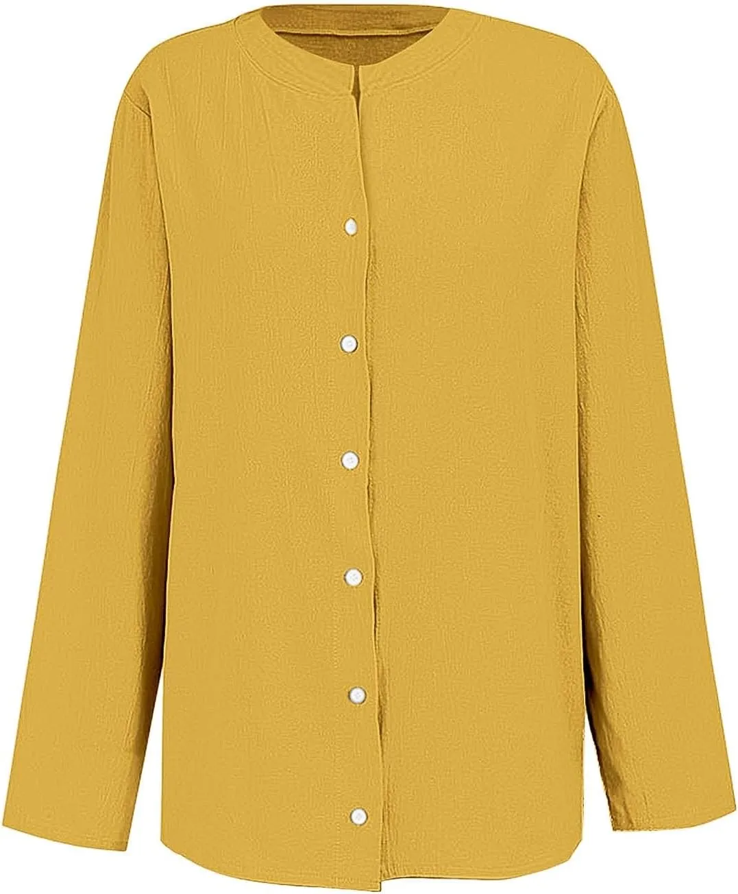 Womens Daily Casual Cotton Linen Solid Color Shirts Long Sleeve Loose Fit Tops Button Flowy Soft Casual
