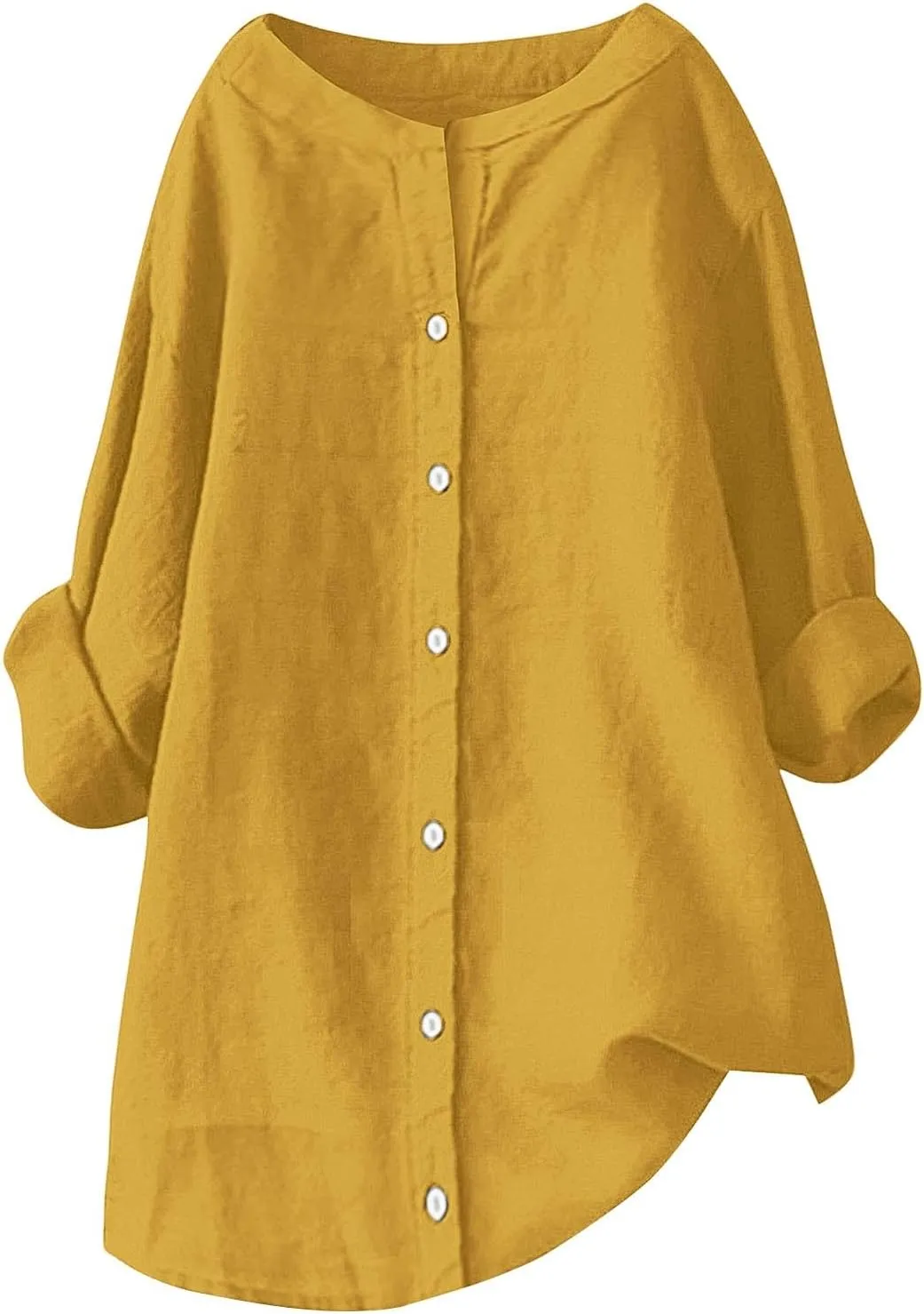 Womens Daily Casual Cotton Linen Solid Color Shirts Long Sleeve Loose Fit Tops Button Flowy Soft Casual