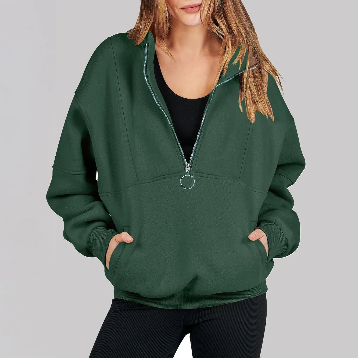 Womens Half Zip Classic Pullovers Fleece Outerwear Fashion Long Sleeve Collar Shirt Fall Outfits 2023 Winter Clothes