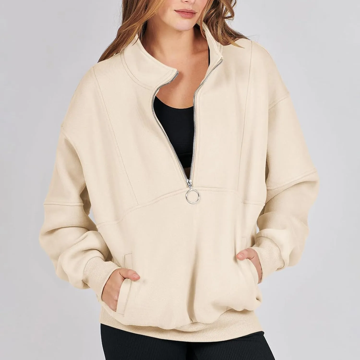Womens Half Zip Classic Pullovers Fleece Outerwear Fashion Long Sleeve Collar Shirt Fall Outfits 2023 Winter Clothes