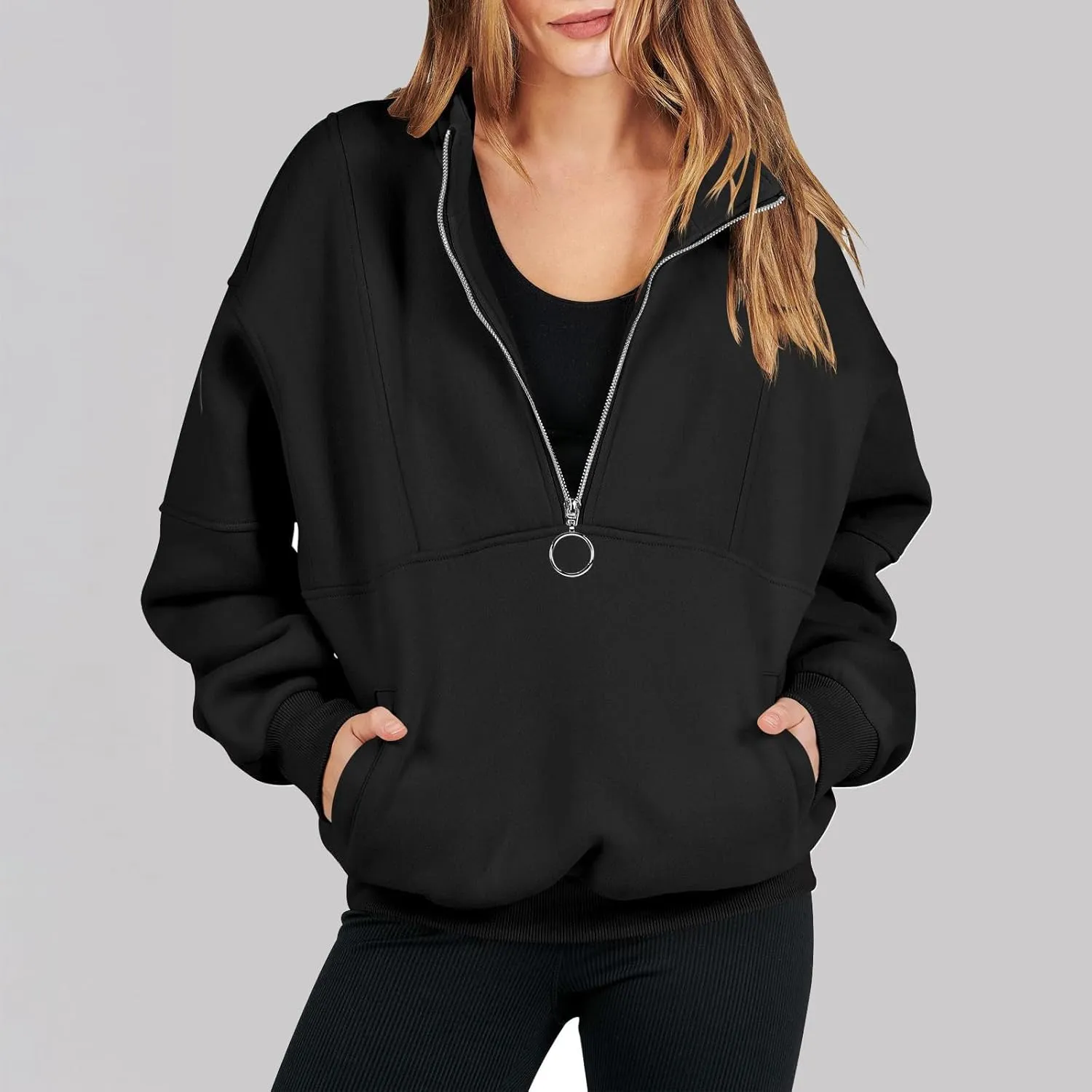 Womens Half Zip Classic Pullovers Fleece Outerwear Fashion Long Sleeve Collar Shirt Fall Outfits 2023 Winter Clothes