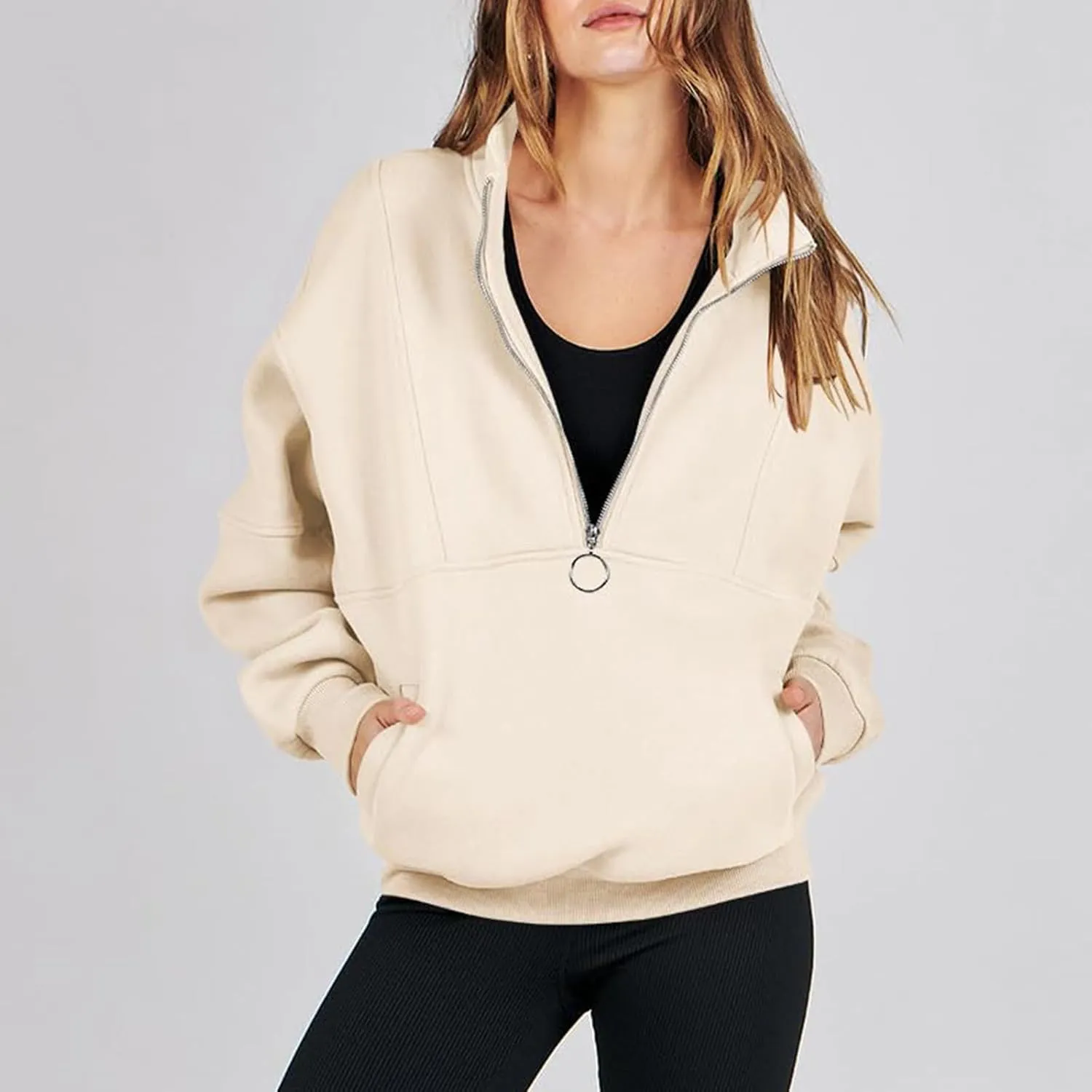 Womens Half Zip Classic Pullovers Fleece Outerwear Fashion Long Sleeve Collar Shirt Fall Outfits 2023 Winter Clothes