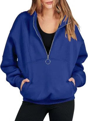 Womens Half Zip Classic Pullovers Fleece Outerwear Fashion Long Sleeve Collar Shirt Fall Outfits 2023 Winter Clothes