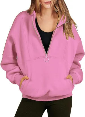 Womens Half Zip Classic Pullovers Fleece Outerwear Fashion Long Sleeve Collar Shirt Fall Outfits 2023 Winter Clothes