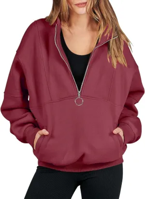 Womens Half Zip Classic Pullovers Fleece Outerwear Fashion Long Sleeve Collar Shirt Fall Outfits 2023 Winter Clothes