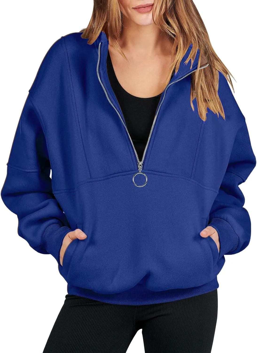 Womens Half Zip Classic Pullovers Fleece Outerwear Fashion Long Sleeve Collar Shirt Fall Outfits 2023 Winter Clothes