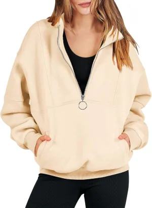 Womens Half Zip Classic Pullovers Fleece Outerwear Fashion Long Sleeve Collar Shirt Fall Outfits 2023 Winter Clothes