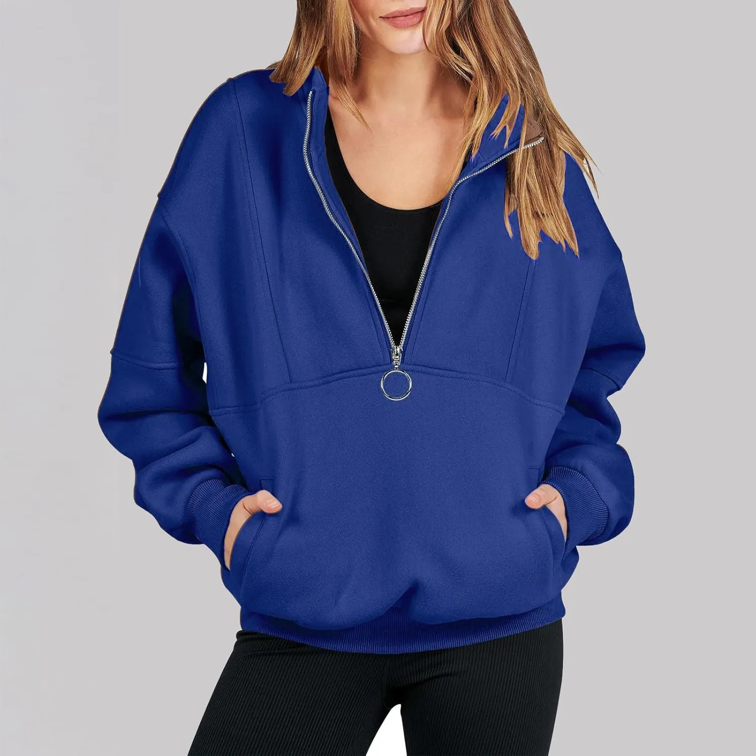Womens Half Zip Classic Pullovers Fleece Outerwear Fashion Long Sleeve Collar Shirt Fall Outfits 2023 Winter Clothes