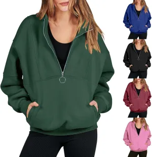 Womens Half Zip Classic Pullovers Fleece Outerwear Fashion Long Sleeve Collar Shirt Fall Outfits 2023 Winter Clothes