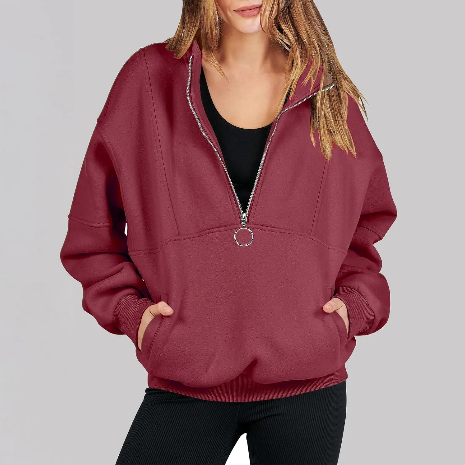Womens Half Zip Classic Pullovers Fleece Outerwear Fashion Long Sleeve Collar Shirt Fall Outfits 2023 Winter Clothes