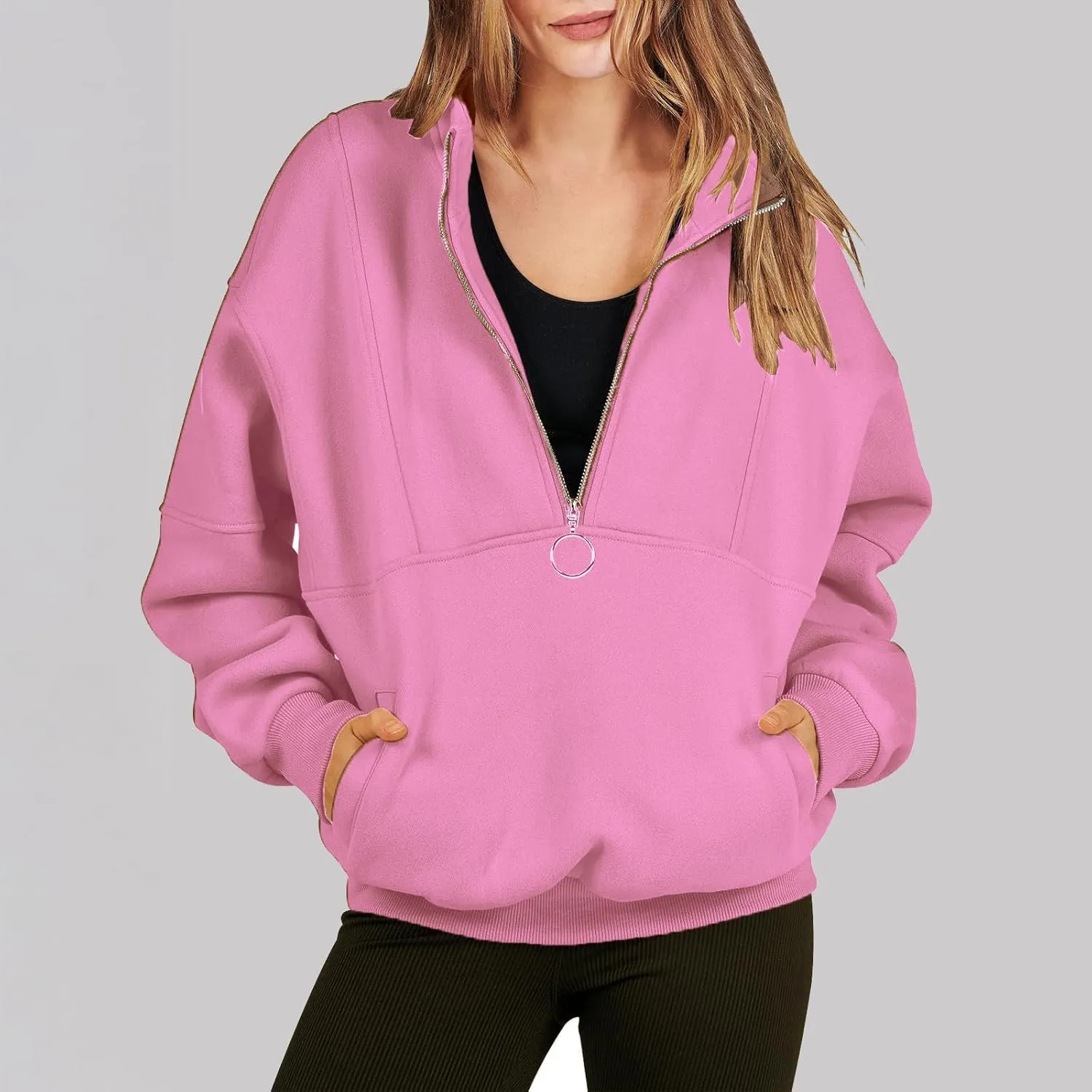 Womens Half Zip Classic Pullovers Fleece Outerwear Fashion Long Sleeve Collar Shirt Fall Outfits 2023 Winter Clothes