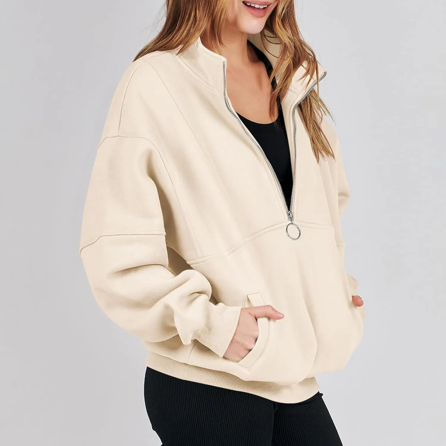 Womens Half Zip Classic Pullovers Fleece Outerwear Fashion Long Sleeve Collar Shirt Fall Outfits 2023 Winter Clothes
