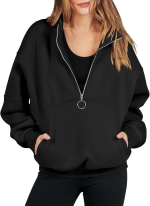 Womens Half Zip Classic Pullovers Fleece Outerwear Fashion Long Sleeve Collar Shirt Fall Outfits 2023 Winter Clothes