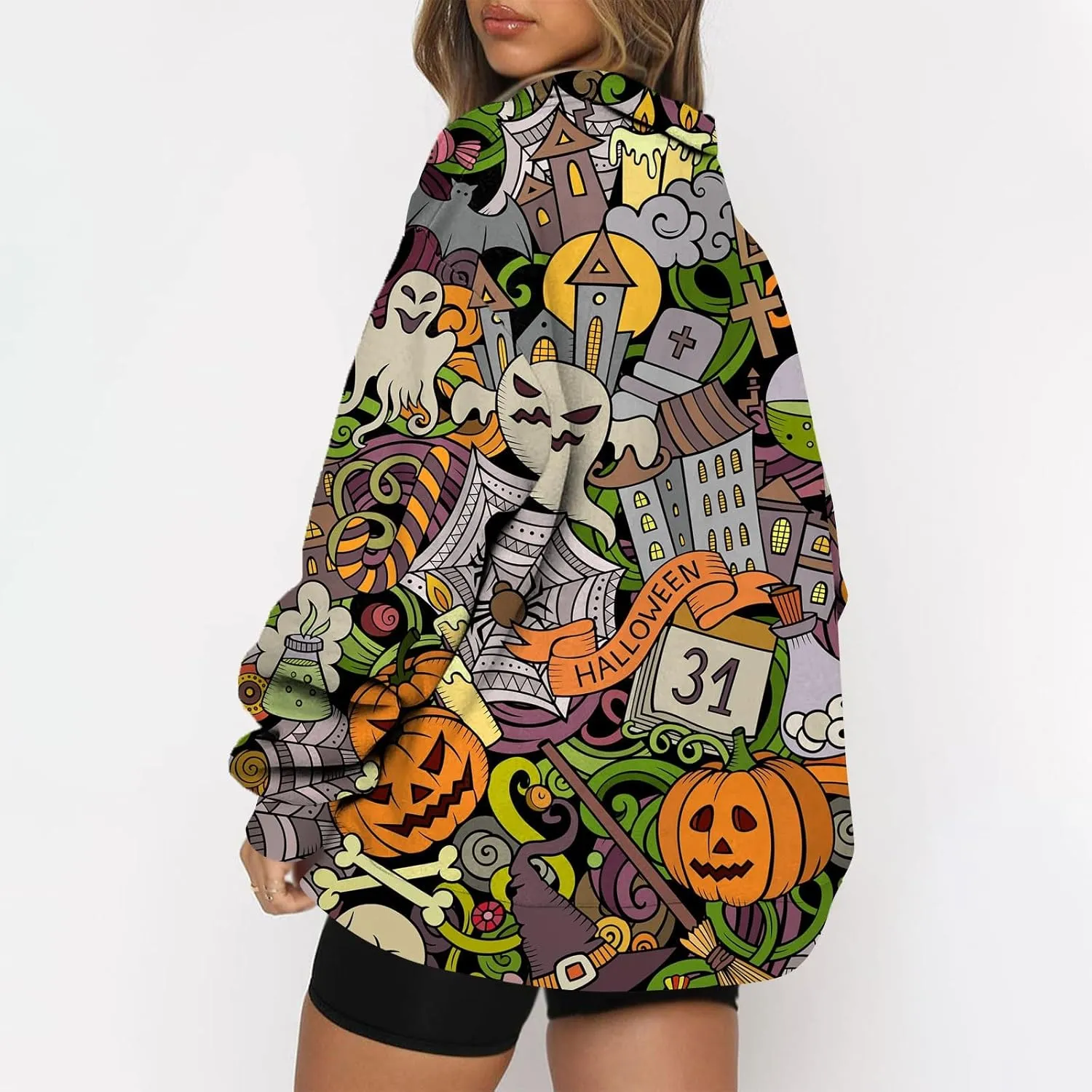 Womens Halloween Sweatshirt Fashion Half Zip I See Ghosts Pullover Casual Autumn Loose Plus Size Sweatshirt
