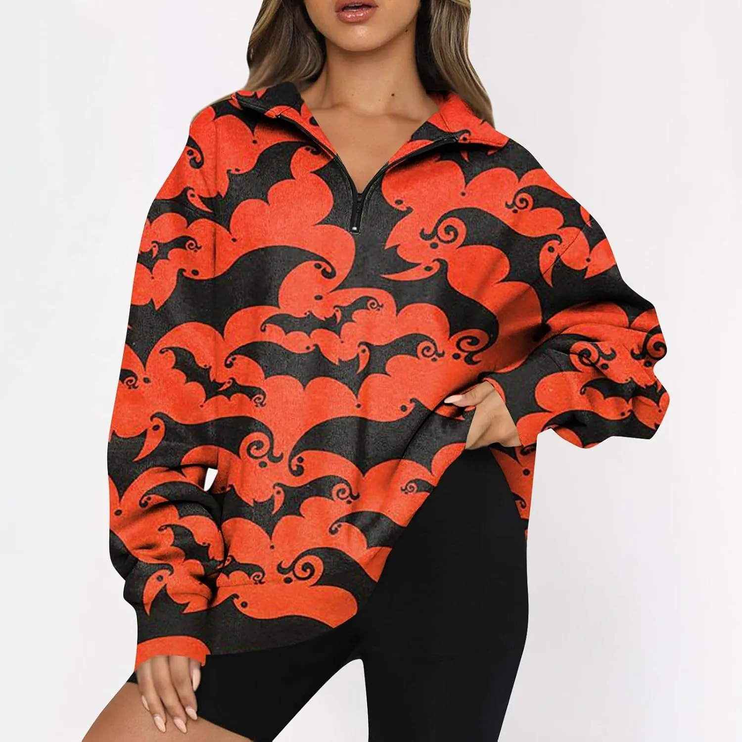 Womens Halloween Sweatshirt Fashion Half Zip I See Ghosts Pullover Casual Autumn Loose Plus Size Sweatshirt