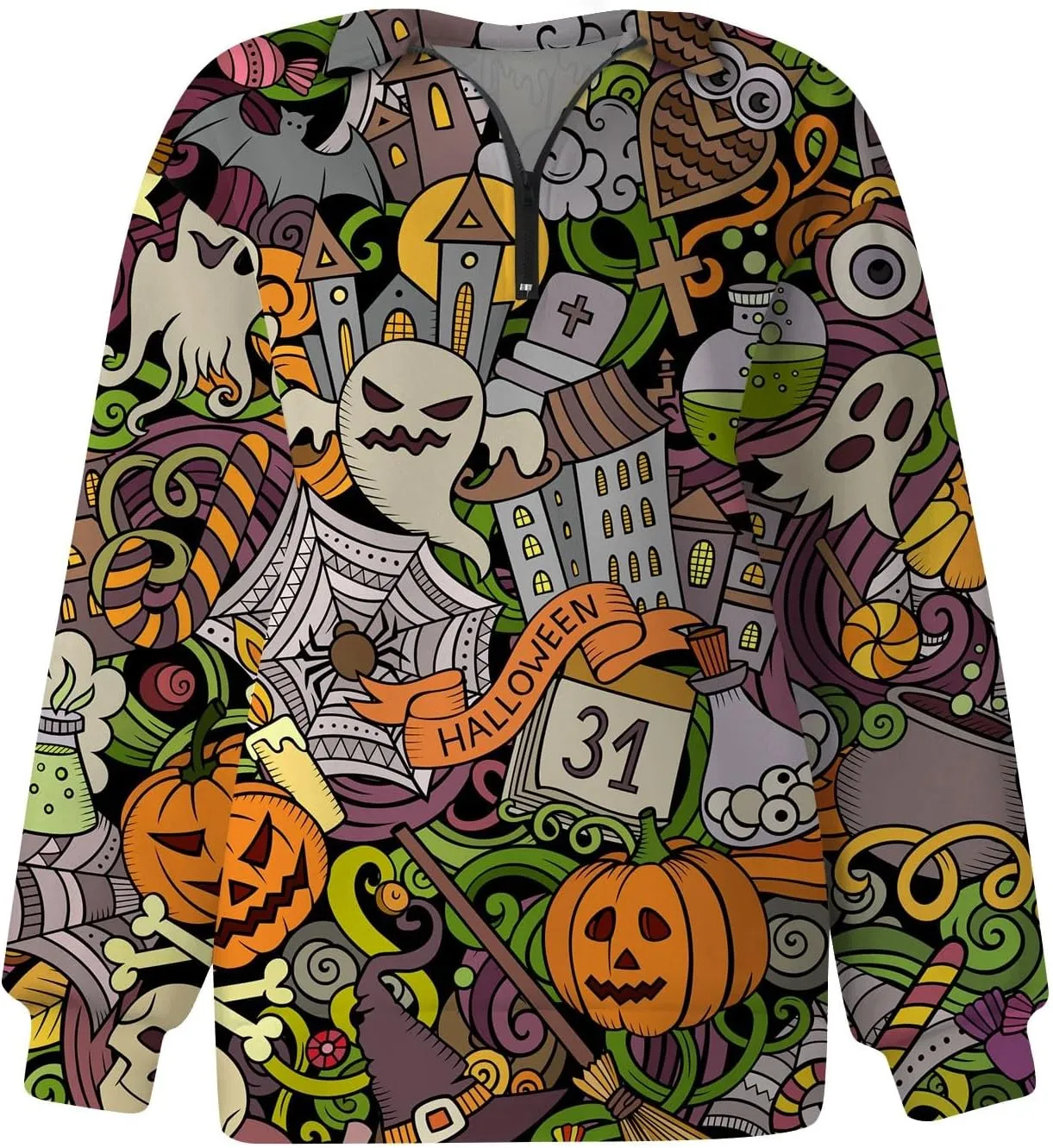 Womens Halloween Sweatshirt Fashion Half Zip I See Ghosts Pullover Casual Autumn Loose Plus Size Sweatshirt
