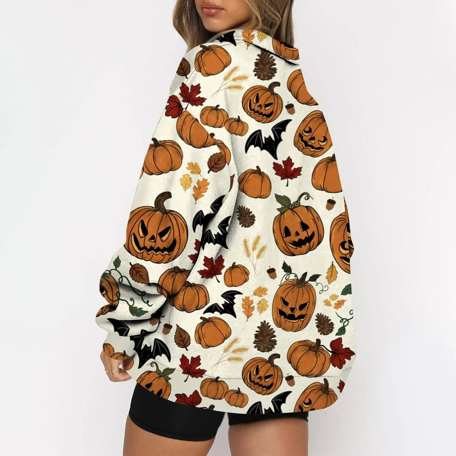 Womens Halloween Sweatshirt Fashion Half Zip I See Ghosts Pullover Casual Autumn Loose Plus Size Sweatshirt