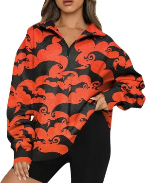 Womens Halloween Sweatshirt Fashion Half Zip I See Ghosts Pullover Casual Autumn Loose Plus Size Sweatshirt