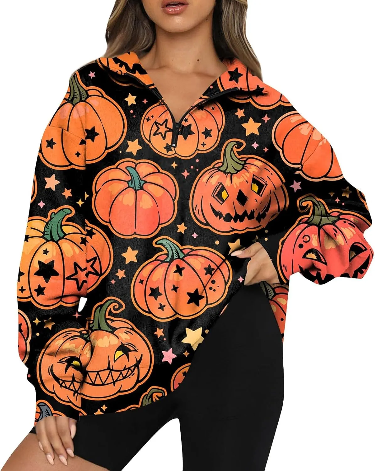 Womens Halloween Sweatshirt Fashion Half Zip I See Ghosts Pullover Casual Autumn Loose Plus Size Sweatshirt