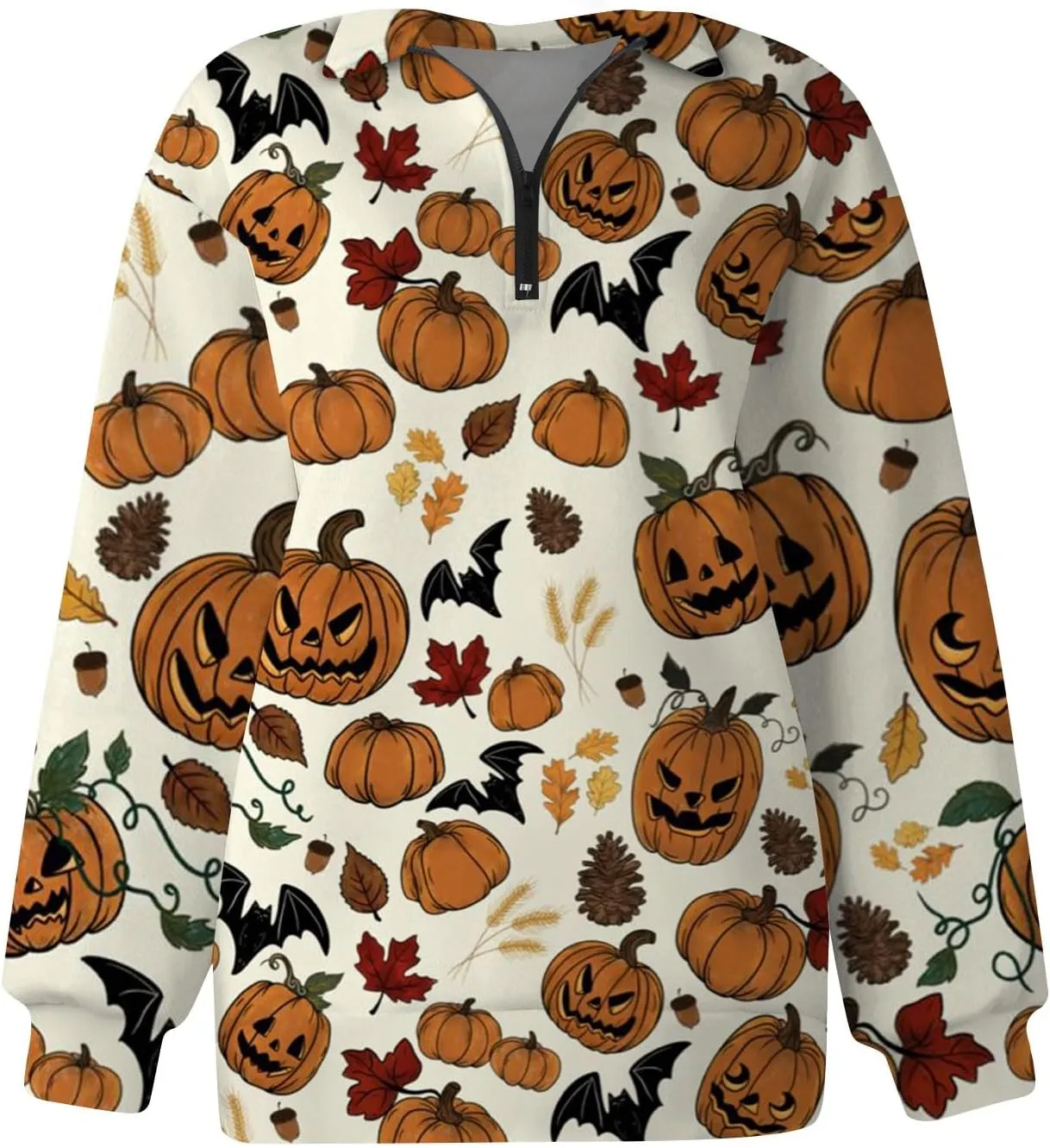 Womens Halloween Sweatshirt Fashion Half Zip I See Ghosts Pullover Casual Autumn Loose Plus Size Sweatshirt