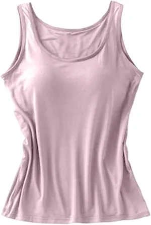 Womens Modal Built-in Bra Summer Basic Padded Yoga Shirt Shelf Bras Workout Camisole Casual Modal Undershirt