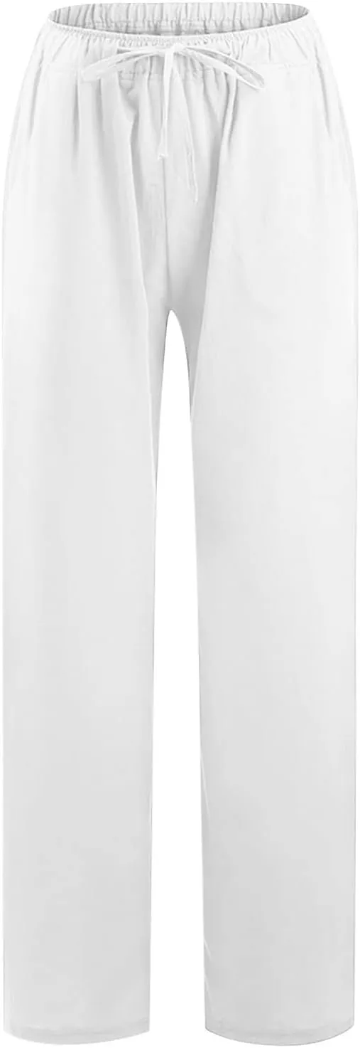 Women's Palazzo Pants Wide Leg Linen Pants Loose Flowy Pants High Waisted Summer Pants Trendy Trousers with Pockets