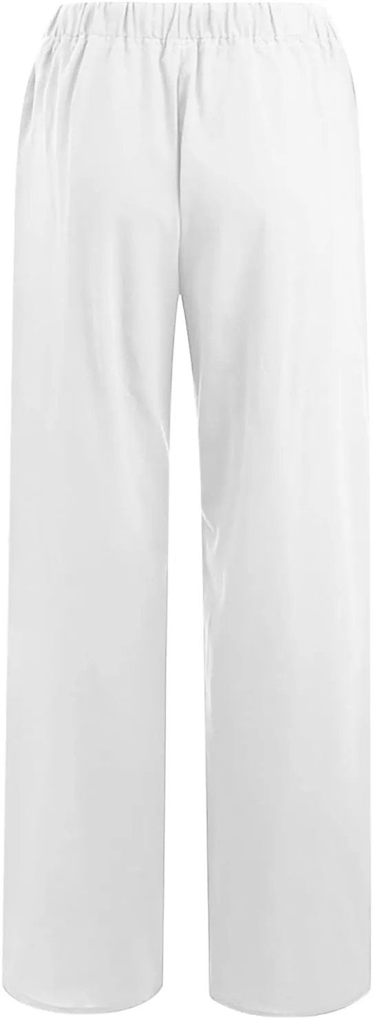 Women's Palazzo Pants Wide Leg Linen Pants Loose Flowy Pants High Waisted Summer Pants Trendy Trousers with Pockets