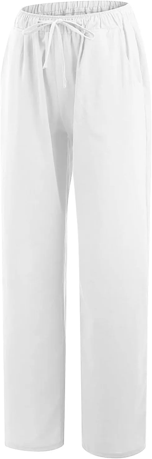Women's Palazzo Pants Wide Leg Linen Pants Loose Flowy Pants High Waisted Summer Pants Trendy Trousers with Pockets