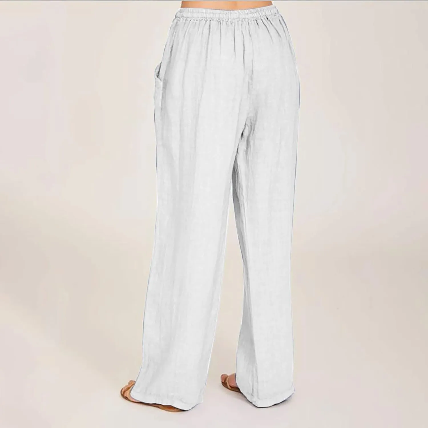 Women's Palazzo Pants Wide Leg Linen Pants Loose Flowy Pants High Waisted Summer Pants Trendy Trousers with Pockets