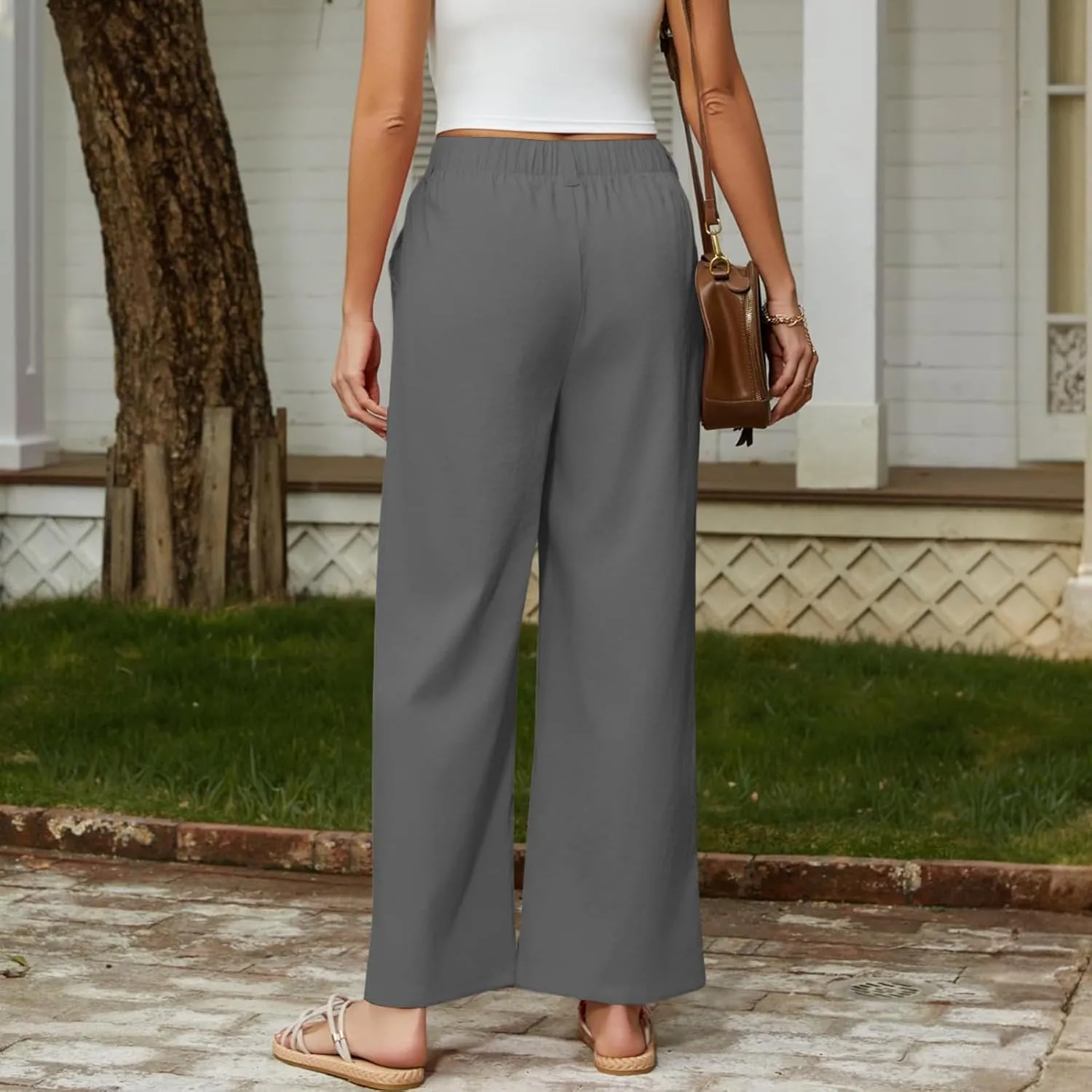 Women's Pants Formal Straight Slacks High Waist Loose Casual Pants Wide Leg Fashion Trousers with Pockets