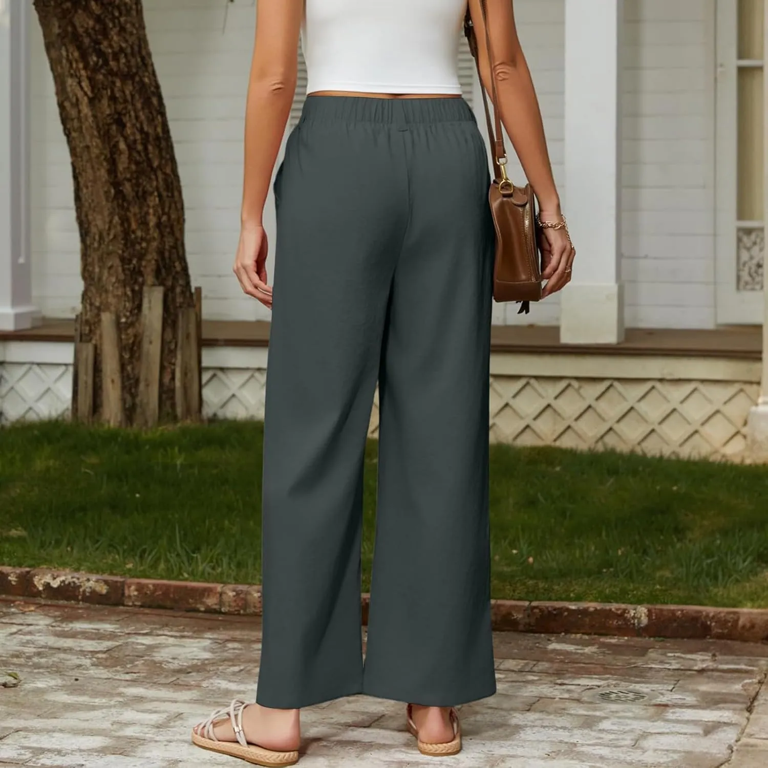 Women's Pants Formal Straight Slacks High Waist Loose Casual Pants Wide Leg Fashion Trousers with Pockets