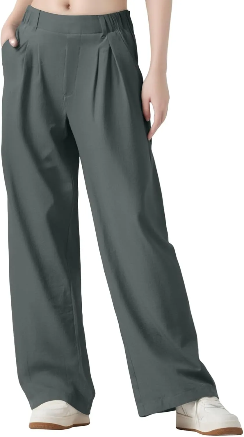Women's Pants Formal Straight Slacks High Waist Loose Casual Pants Wide Leg Fashion Trousers with Pockets