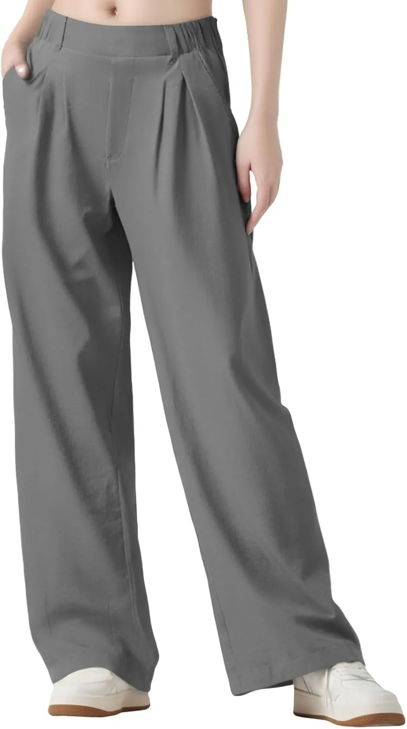 Women's Pants Formal Straight Slacks High Waist Loose Casual Pants Wide Leg Fashion Trousers with Pockets