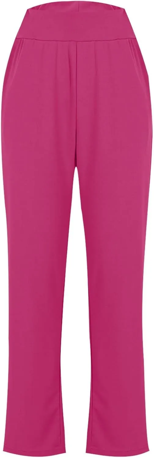 Womens Pants Formal Straight Slacks Wide Leg Baggy Fashion Trousers High Waist Casual Pants with Pockets