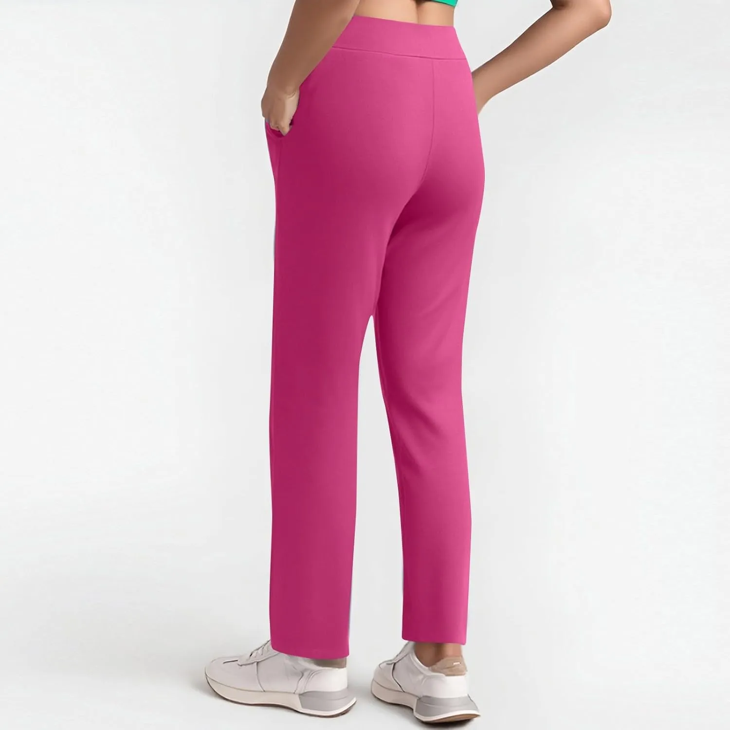 Womens Pants Formal Straight Slacks Wide Leg Baggy Fashion Trousers High Waist Casual Pants with Pockets