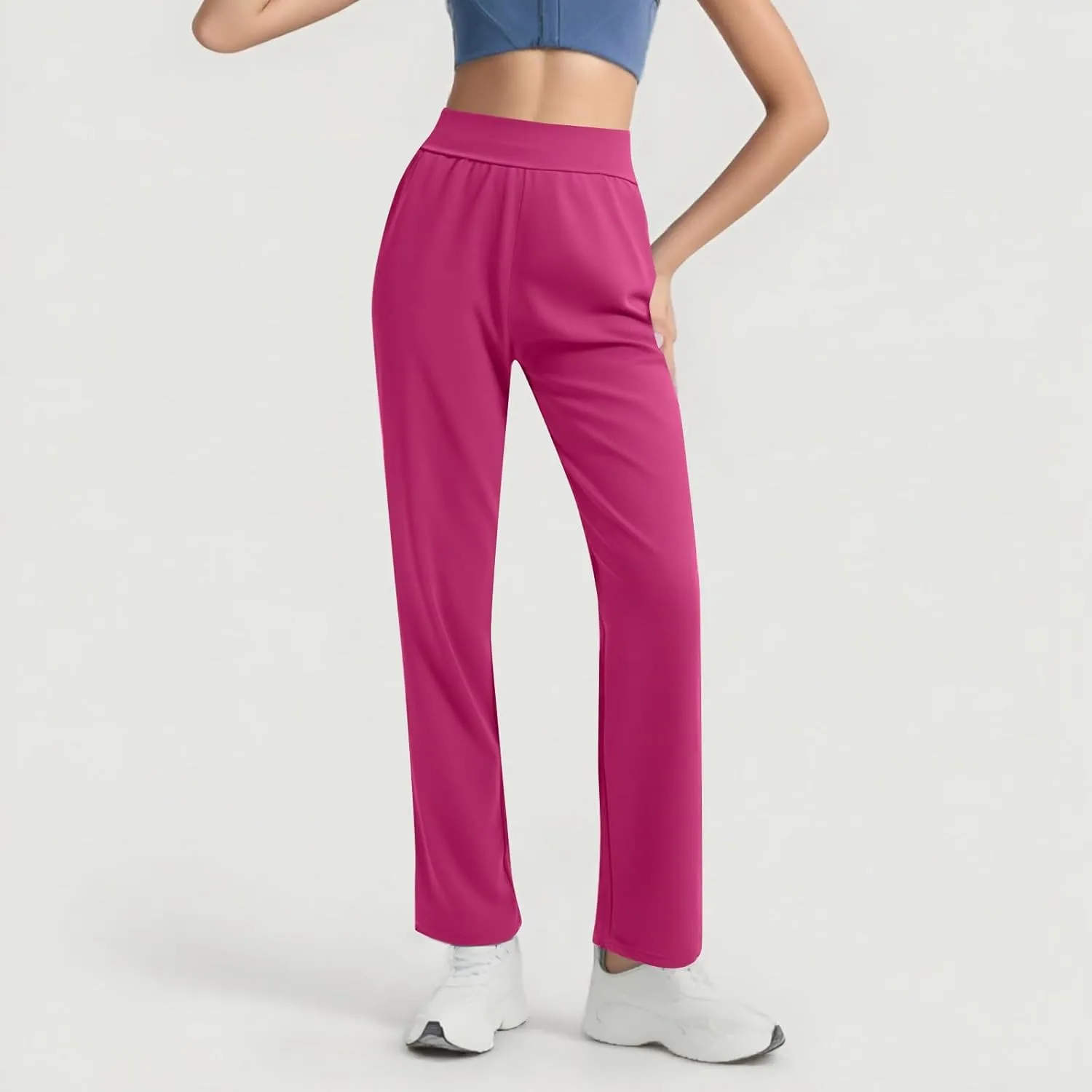 Womens Pants Formal Straight Slacks Wide Leg Baggy Fashion Trousers High Waist Casual Pants with Pockets