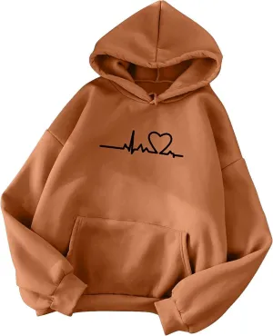 Women's Plus Size Simple Hoodies Trendy Heart Graphic Cute Hooded Sweatshirt Long Sleeve Casual Tops with Pockets